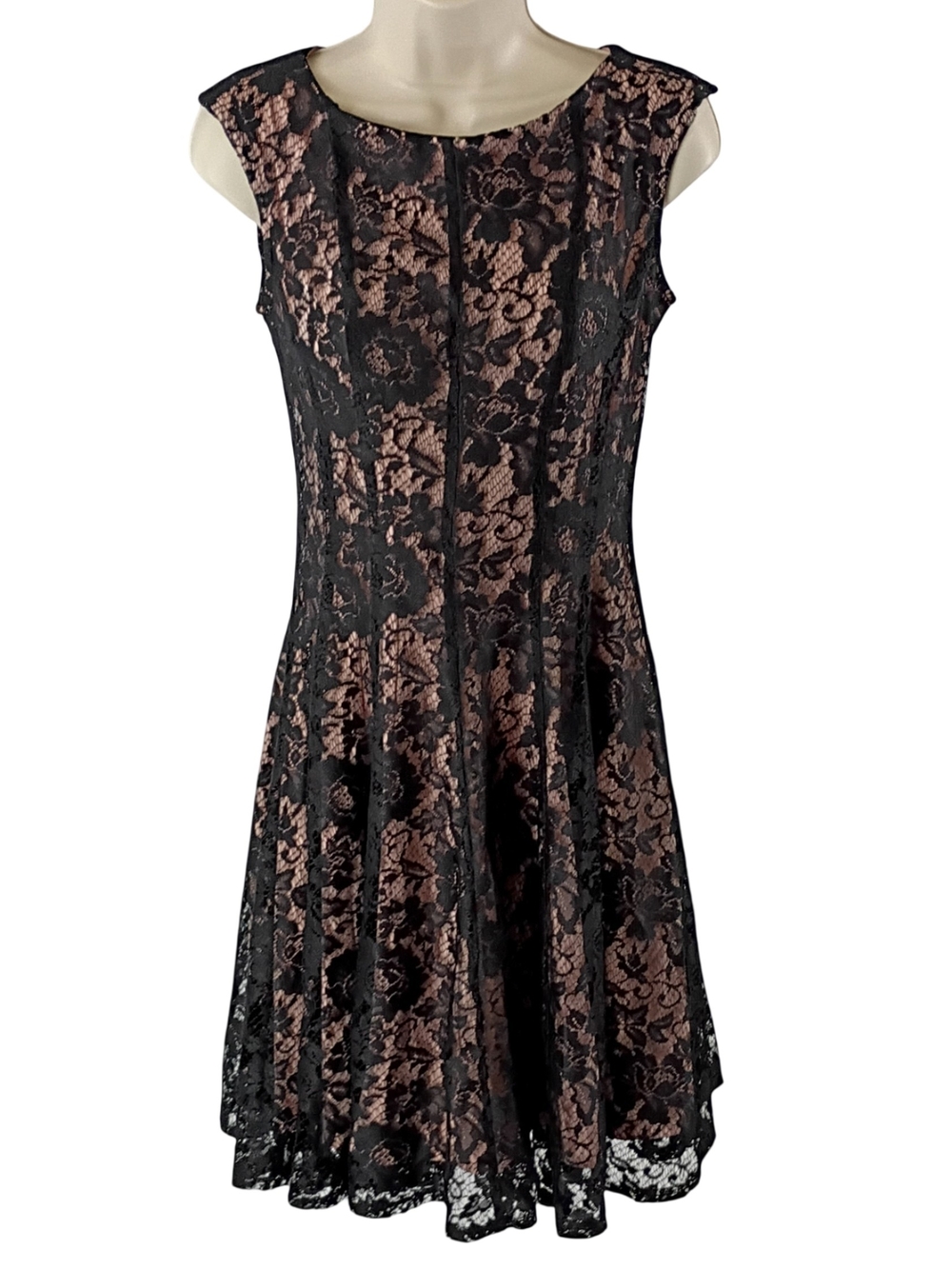 dressbarn Black Lace Dress with Pale Pink Lining
